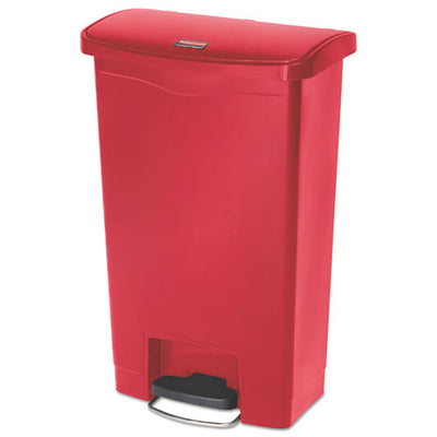 Slim Jim Resin Step-on Container, Front Step Style, 13 Gal, Polyethylene, Red