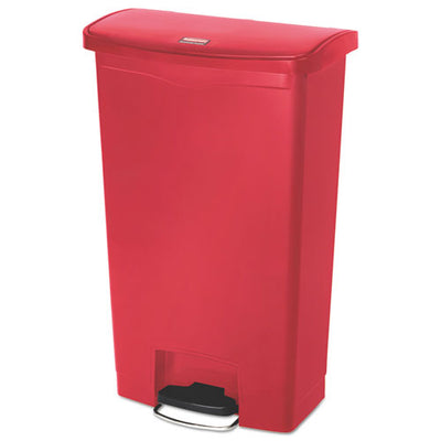 Slim Jim Resin Step-on Container, Front Step Style, 18 Gal, Polyethylene, Red