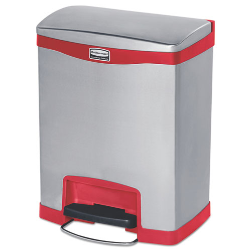 Slim Jim Stainless Steel Step-on Container, Front Step Style, 13 Gal, Stainless Steel, Black