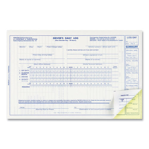 Driver's Daily Log Book, Two-part Carbonless, 8.75 X 5.38, 31 Forms Total