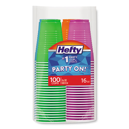 Easy Grip Disposable Plastic Party Cups, 16 Oz, Assorted Colors, 100/pack, 4 Packs/carton