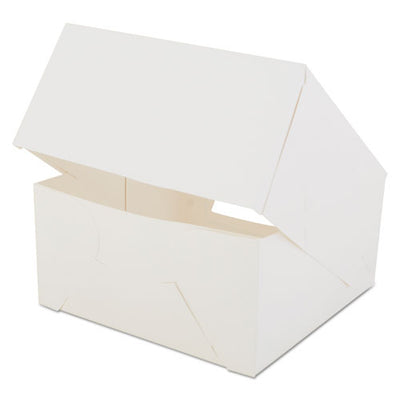White Window Bakery Boxes with Attached Flip Top, 4-Corner Beers Design, 8 x 8 x 4, White, Paper, 150/Carton