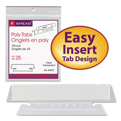 Poly Index Tabs And Inserts For Hanging File Folders, 1/3-cut, White/clear, 3.5" Wide, 25/pack