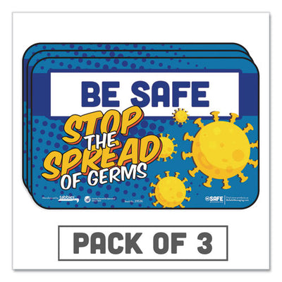 Besafe Messaging Education Wall Signs, 9 X 6, "be Safe, Stop The Spread Of Germs", 3/pack