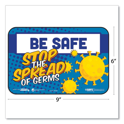 Besafe Messaging Education Wall Signs, 9 X 6, "be Safe, Stop The Spread Of Germs", 3/pack