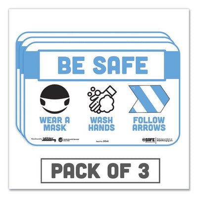 Besafe Messaging Education Wall Signs, 9 X 6, "be Safe, Wear A Mask, Wash Your Hands, Follow The Arrows", 3/pack