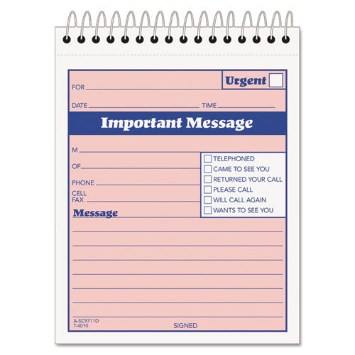 Telephone Message Book With Fax/mobile Section, Two-part Carbonless, 3.88 X 5.5, 4 Forms/sheet, 400 Forms Total