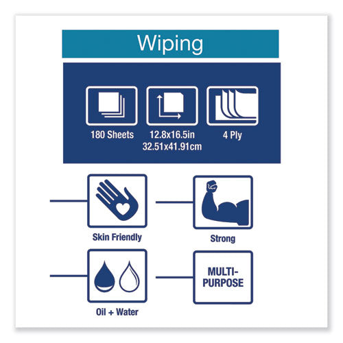 Industrial Paper Wiper, 4-ply, 12.8 X 16.5, Blue, 180/carton