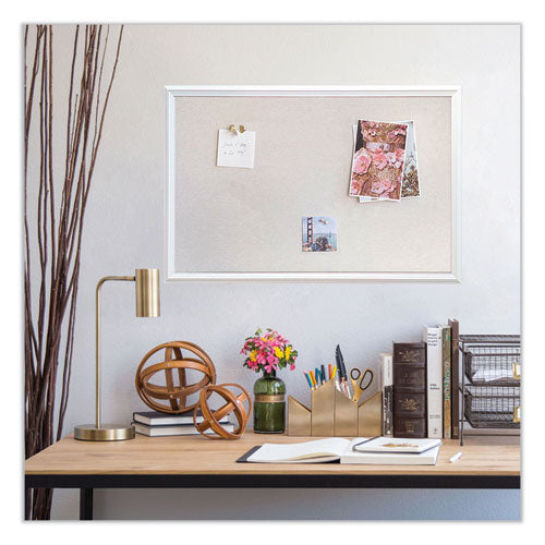Linen Bulletin Board With Décor Frame, 30 X 20, Natural Surface, White Mdf Frame