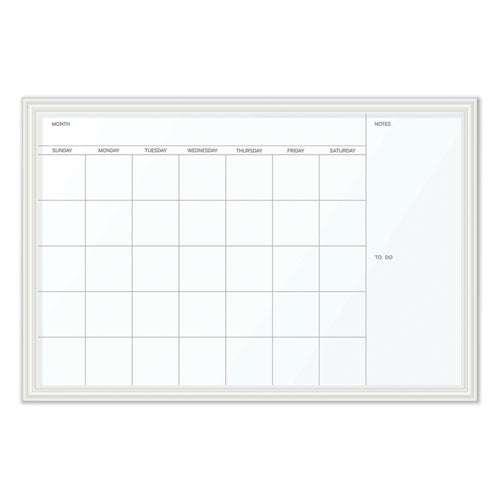 Magnetic Dry Erase Calendar With Décor Frame, One Month, 30 X 20, White Surface, White Mdf Frame