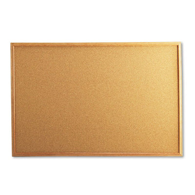 Cork Board With Oak Style Frame, 36 X 24, Natural Surface