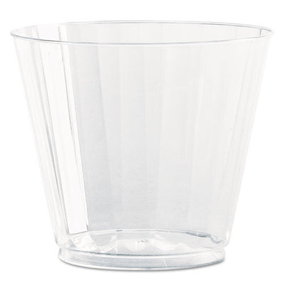 Classic Crystal Plastic Tumblers, 9 Oz, Clear, Fluted, Squat, 20/pack, 12 Packs/carton