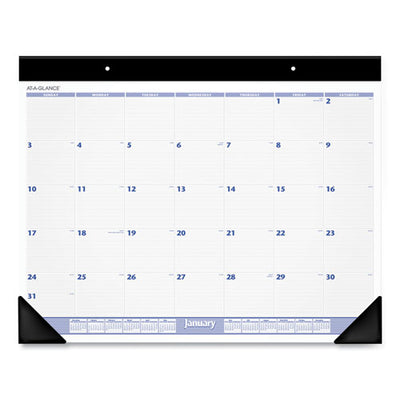 Desk Pad, 21.75 X 17, White Sheets, Black Binding, Clear Corners, 12-month (jan To Dec): 2023