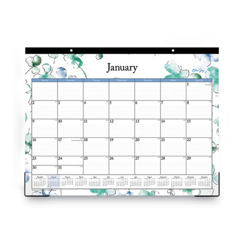 Lindley Desk Pad, Floral Artwork, 22 X 17, White/blue/green Sheets, Black Binding, Clear Corners, 12-month (jan-dec): 2023