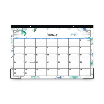 Lindley Desk Pad, Floral Artwork, 17 X 11, White/blue/green Sheets, Black Binding, Clear Corners, 12-month (jan-dec): 2023