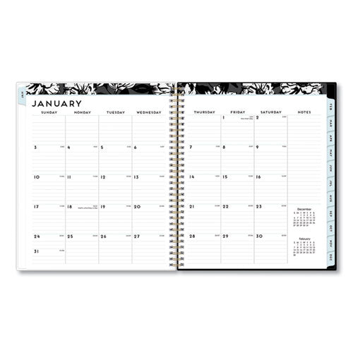 Baccara Dark Monthly Planner, Baccara Dark Floral Artwork, 10 X 8, Gray/black/gold Cover, 2023