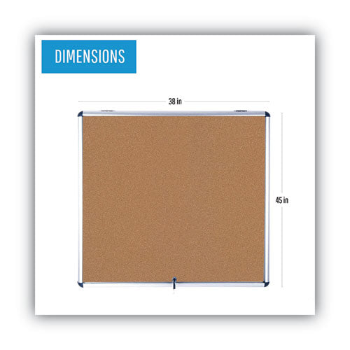 Slim-line Enclosed Cork Bulletin Board, One Door, 47 X 38, Cork Surface, Aluminum Frame