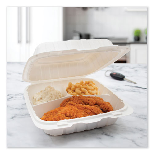 Proplanet Hinged Lid Containers, 3-compartment, 9 X 8.75 X 3, White, Plastic, 150/carton