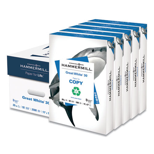Great White 30 Recycled Print Paper, 92 Bright, 20lb Bond Weight, 8.5 X 11, White, 500/ream,10 Reams/carton,40 Cartons/pallet