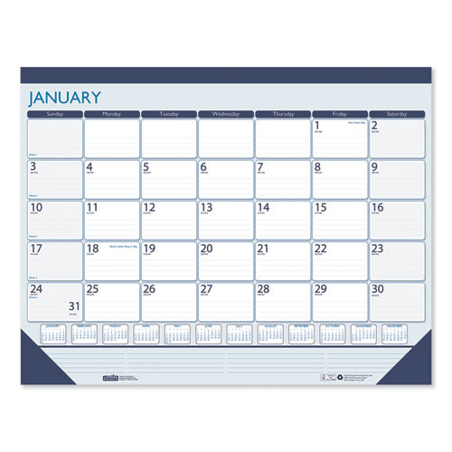 Recycled Contempo Desk Pad Calendar, 22 X 17, White/blue Sheets, Blue Binding, Blue Corners, 12-month (jan To Dec): 2023