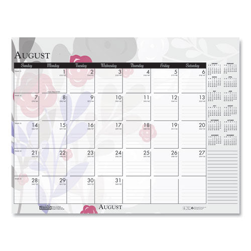 Recycled Desk Pad Calendar, Wild Flowers Artwork, 22 X 17, White Sheets, Black Binding/corners,12-month (jan-dec): 2023