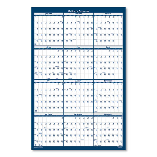 Recycled Poster Style Reversible/erasable Yearly Wall Calendar, 18 X 24, White/blue/gray Sheets, 12-month (jan To Dec): 2023