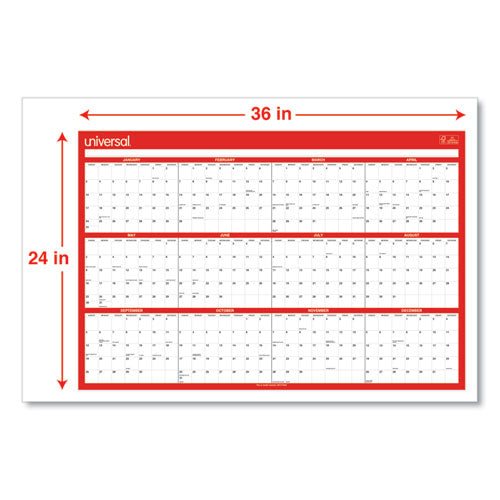 Erasable Wall Calendar, 24 X 36, White/red Sheets, 12-month (jan To Dec): 2023