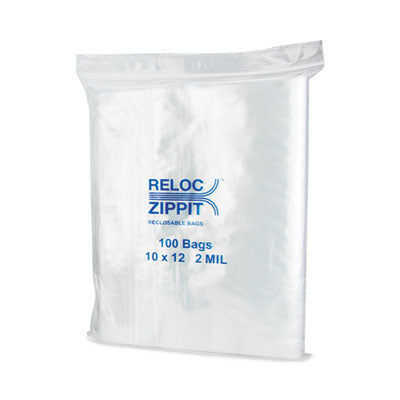 Zippit Resealable Bags, 2 mil, 10 x 12, Clear, 100 Bags/Pack, 10 Packs/Carton
