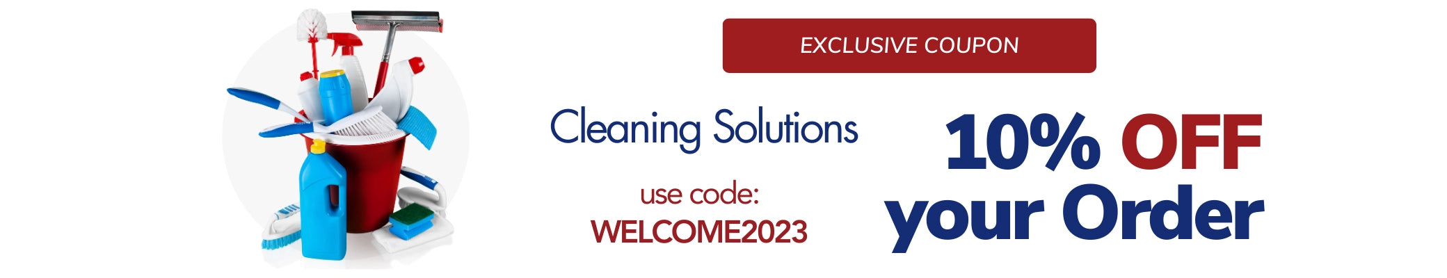 Bleach, mop, and more cleaning solutions with 10%off using the code welcome2023