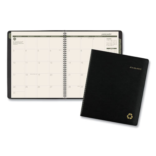Recycled Monthly Planner, 11 X 9, Black Cover, 13-month (jan To Jan): 2023 To 2024