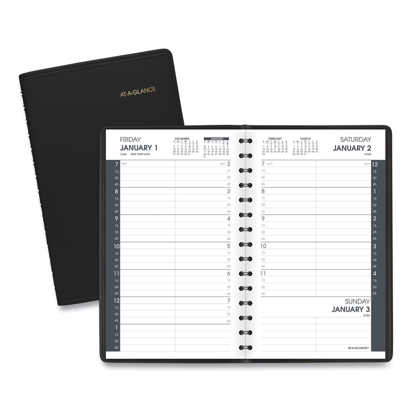 Daily Appointment Book With 15-minute Appointments, One Day/page: Mon To Sun, 8 X 5, Black Cover, 12-month (jan To Dec): 2023