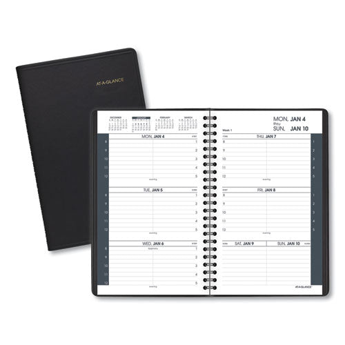 Weekly Vertical-column Appointment Book Ruled For Hourly Appointments, 8.75 X 7, Black Cover, 13-month (jan-jan): 2023-2024