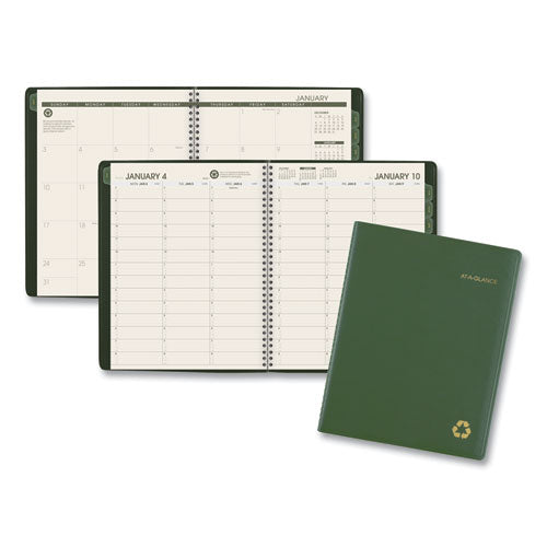 Recycled Weekly Vertical-column Format Appointment Book, 11 X 8.25, Green Cover, 12-month (jan To Dec): 2023