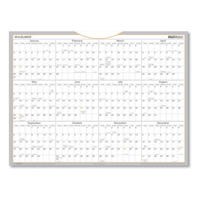 Wallmates Self-adhesive Dry Erase Yearly Planning Surfaces, 24 X 18, White/gray/orange Sheets, 12-month (jan To Dec): 2023