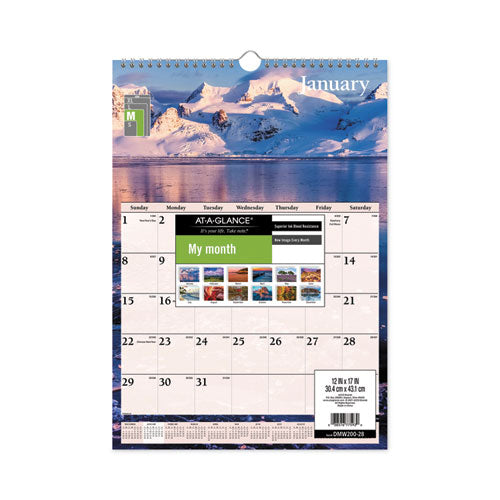Scenic Monthly Wall Calendar, Scenic Landscape Photography, 12 X 17, White/multicolor Sheets, 12-month (jan To Dec): 2023