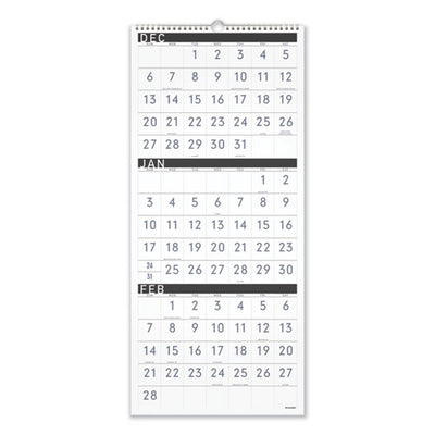 Three-month Reference Wall Calendar, Contemporary Artwork/formatting, 12 X 27, White Sheets, 15-month (dec-feb): 2022 To 2024