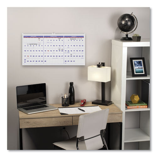 Deluxe Three-month Reference Wall Calendar, Horizontal Orientation, 24 X 12, White Sheets, 15-month (dec-feb): 2022 To 2024