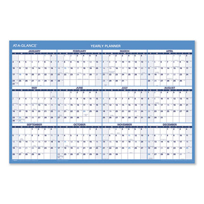 Horizontal Reversible/erasable Wall Planner, 36 X 24, White/blue Sheets, 12-month (jan To Dec): 2023