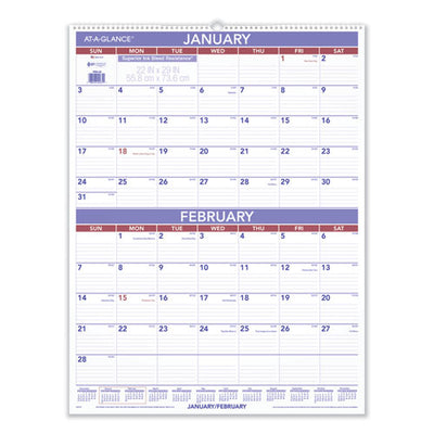 Two-month Wall Calendar, 22 X 29, White/blue/red Sheets, 12-month (jan To Dec): 2023