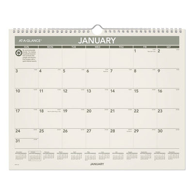 Recycled Wall Calendar, Unruled Blocks, 15 X 12, Sand/green Sheets, 12-month (jan To Dec): 2023