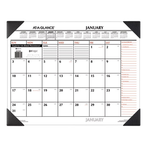 Two-color Monthly Desk Pad Calendar, 22 X 17, White Sheets, Black Corners, 12-month (jan To Dec): 2023