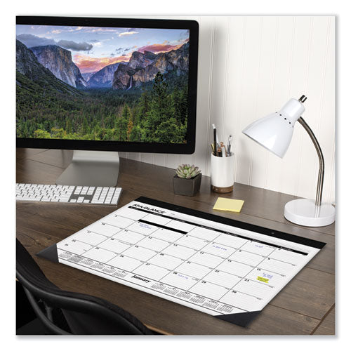 Monthly Refillable Desk Pad, 22 X 17, White Sheets, Black Binding, Black Corners, 12-month (jan To Dec): 2023