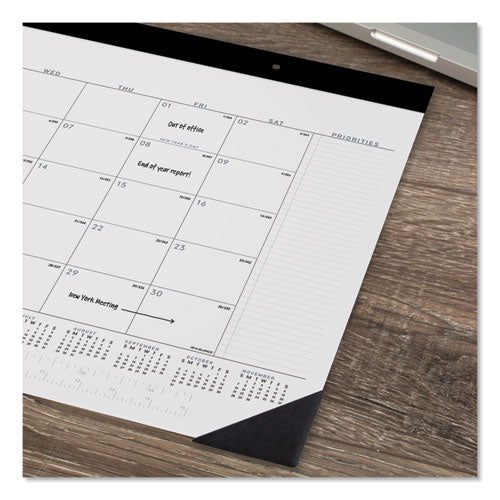 Contemporary Monthly Desk Pad, 22 X 17, White Sheets, Black Binding/corners,12-month (jan To Dec): 2023
