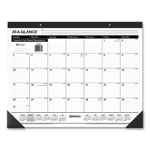 Ruled Desk Pad, 24 X 19, White Sheets, Black Binding, Black Corners, 12-month (jan To Dec): 2023