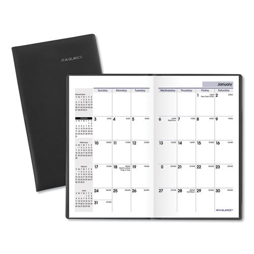 Dayminder Pocket-sized Monthly Planner, Unruled Blocks, 6 X 3.5, Black Cover, 14-month (dec To Jan): 2022 To 2024