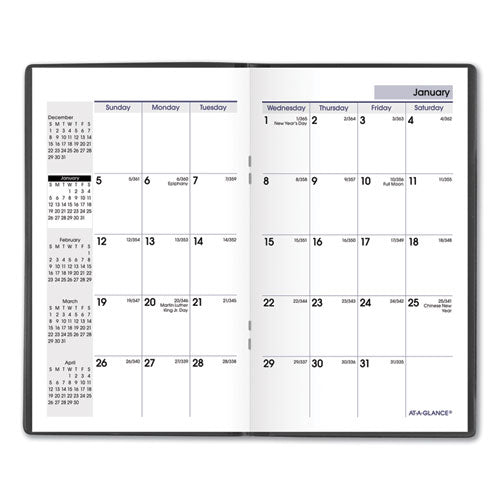 Dayminder Pocket-sized Monthly Planner, Unruled Blocks, 6 X 3.5, Black Cover, 14-month (dec To Jan): 2022 To 2024