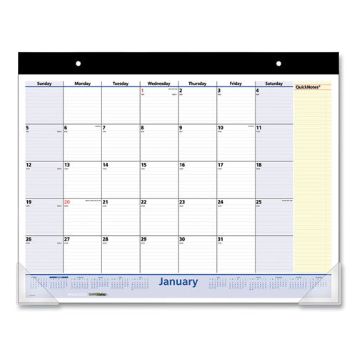 Quicknotes Desk Pad, 22 X 17, White/blue/yellow Sheets, Black Binding, Clear Corners, 13-month (jan To Jan): 2023 To 2024
