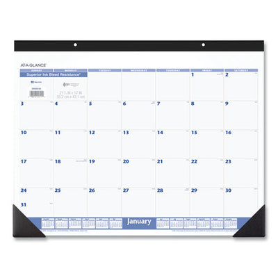 Desk Pad, 22 X 17, White Sheets, Black Binding, Black Corners, 12-month (jan To Dec): 2023