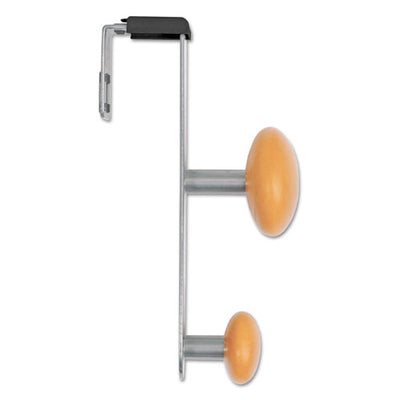 Cubicle Garment Peg, 2-hook, 1.2 X 1.38 X 7.9, Wood, Metallic Gray, 1.5 Lb Capacity