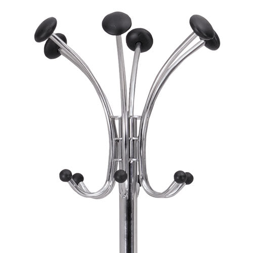 Chromy Coat Stand, 12 Knobs, 16w X 16d X 70.5h, Chrome/black